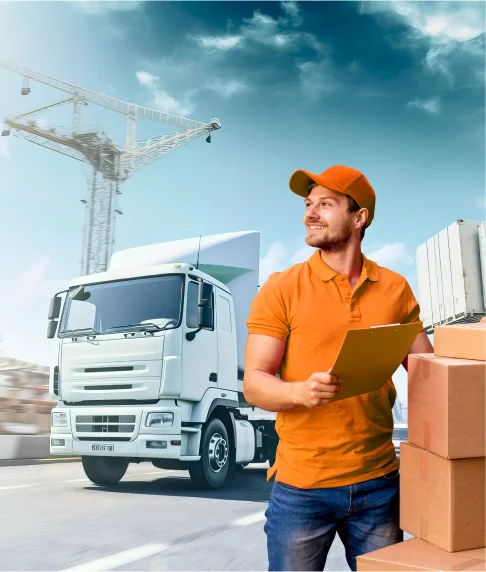 Staf operasional logistik BSB dengan armada truk pengiriman kargo, siap melayani jasa ekspedisi muatan kapal laut Indonesia.